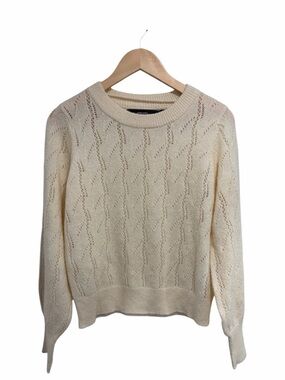 Vero Moda Wonen’s Cream Long Sleeve Open-Knit Crewneck Sweater Medium